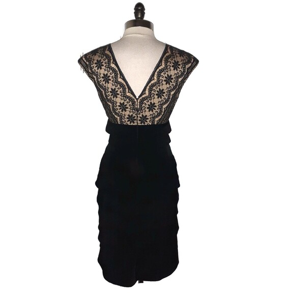 ADRIANNA PAPELL Size 10 Sheath Dress Black Lace Beige Lining Cap Sleeve - Picture 5 of 7
